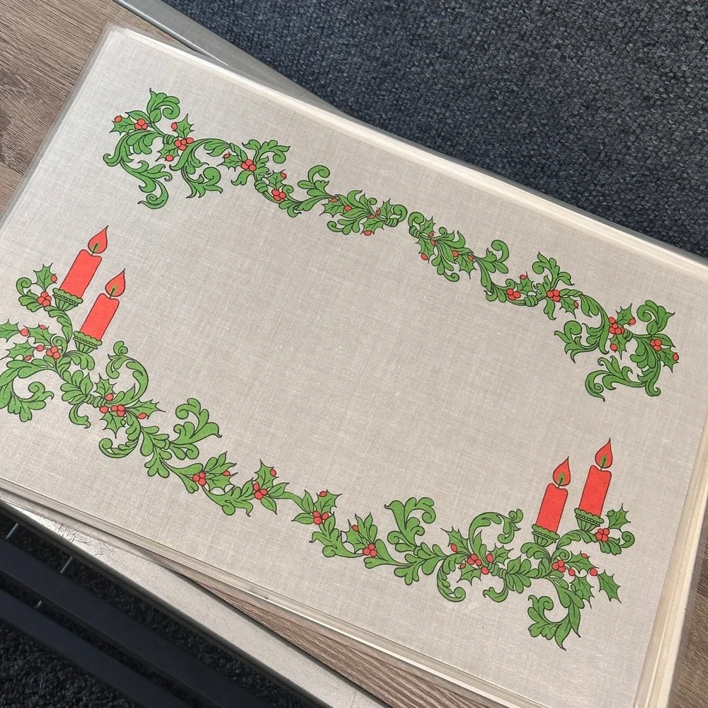 VTG Currier & Ives American Winter Scenes Reversible Set of 8 Holiday Placemats